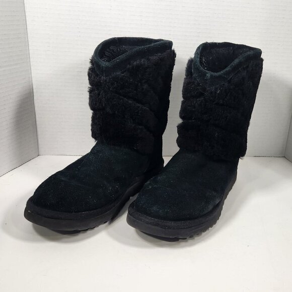 Ugg Boots Black Quilted Furry size 6 - Picture 2 of 5